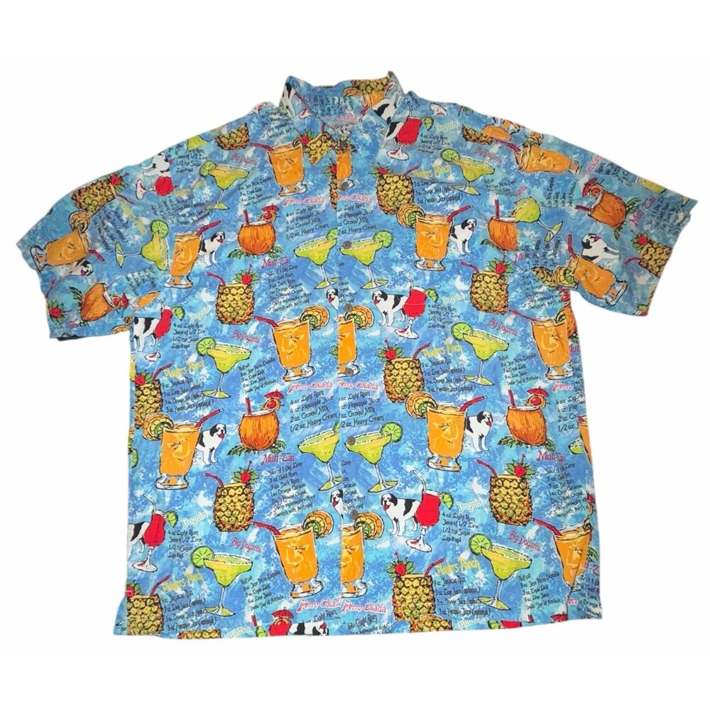 Vintage Y2K Big Dogs Men's XL Cocktail Button Front Hawaiian Shirt CRUISE Beach